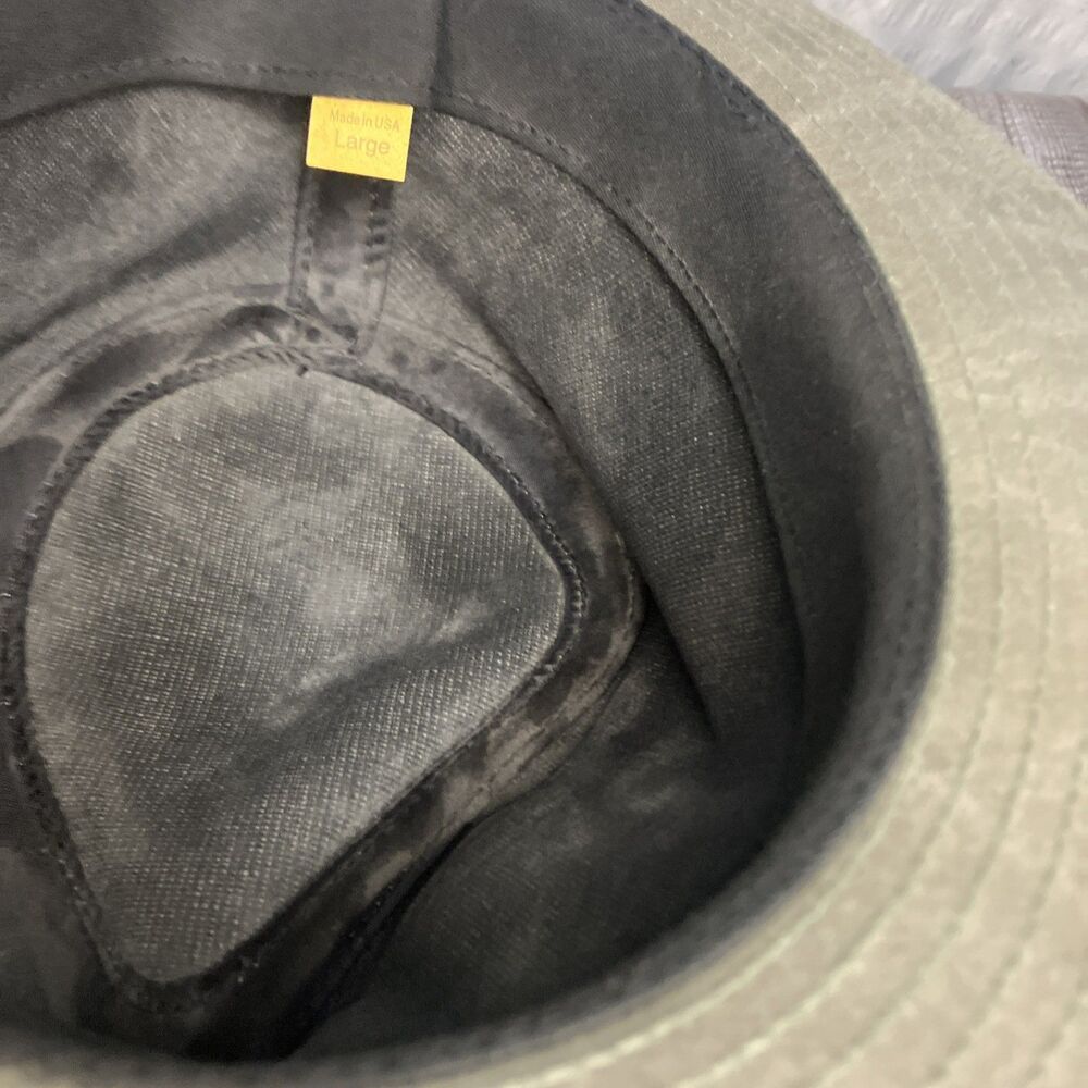 VTG SAGE Oilskin (waxed Cotton) Outback Safari Hat USA Leather Band L - Picture 11 of 11